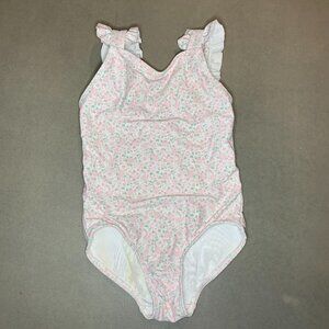 Minnow Pink Antique Floral Ruffle One-Piece Swimsuit | Size 2T